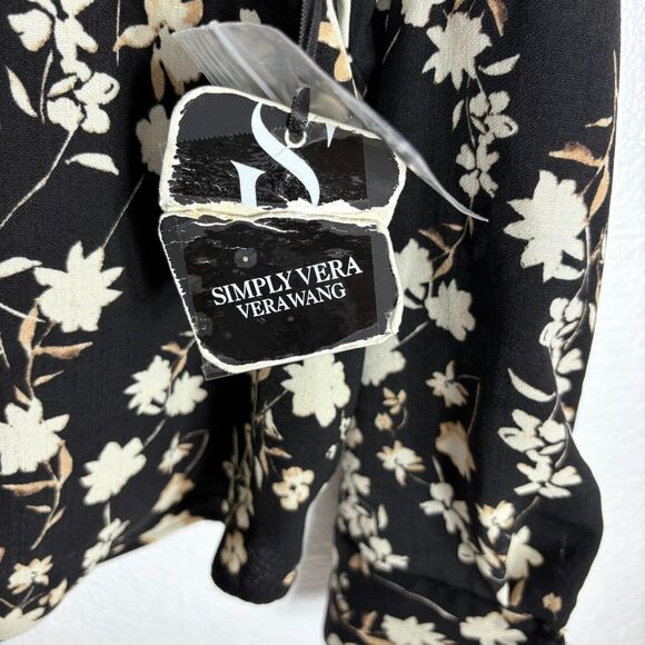 Simply Vera Vera Wang Black and Cream Floral Button Down Shirt Sz S NWT - Picture 5 of 12